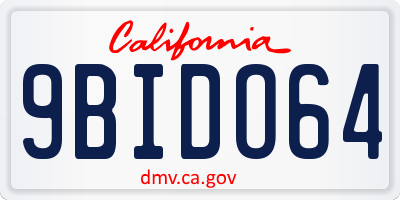 CA license plate 9BIDO64