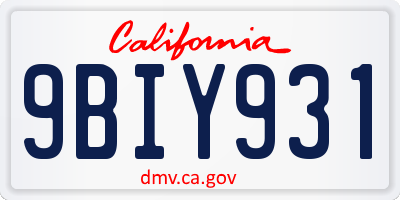 CA license plate 9BIY931