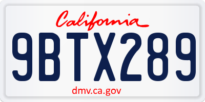 CA license plate 9BTX289