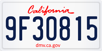 CA license plate 9F3O815