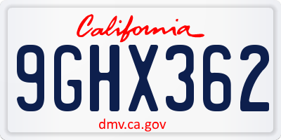 CA license plate 9GHX362