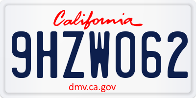 CA license plate 9HZW062