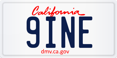 CA license plate 9INE