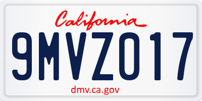 CA license plate 9MVZ017