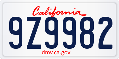 CA license plate 9Z9982