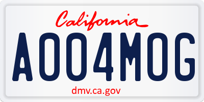 CA license plate A004MOG