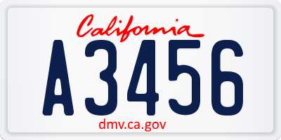 CA license plate A3456