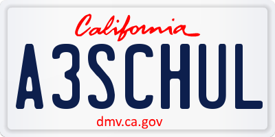 CA license plate A3SCHUL