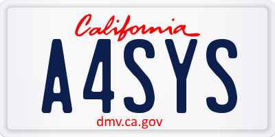 CA license plate A4SYS