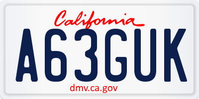 CA license plate A63GUK