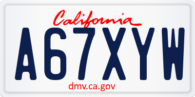 CA license plate A67XYW