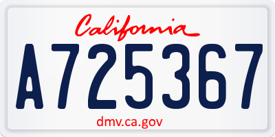 CA license plate A725367