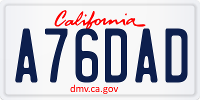 CA license plate A76DAD