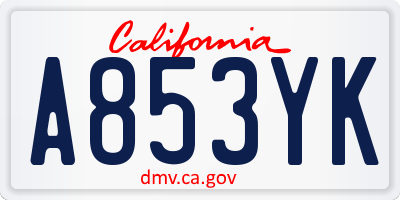 CA license plate A853YK