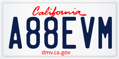 CA license plate A88EVM