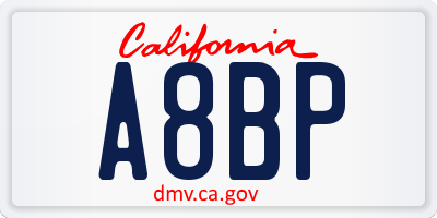 CA license plate A8BP