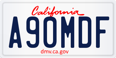 CA license plate A90MDF