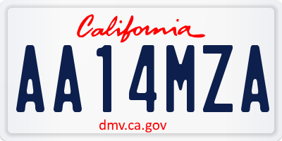 CA license plate AA14MZA