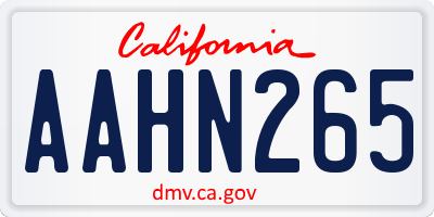 CA license plate AAHN265