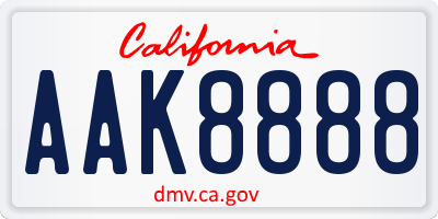 CA license plate AAK8888