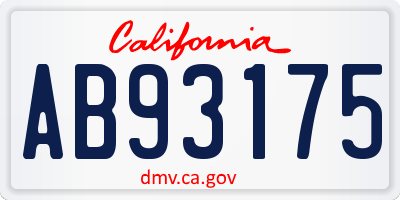 CA license plate AB93175