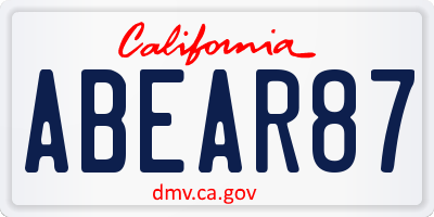 CA license plate ABEAR87