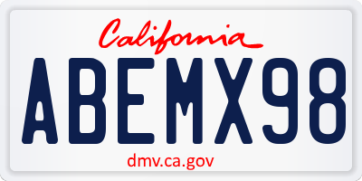 CA license plate ABEMX98