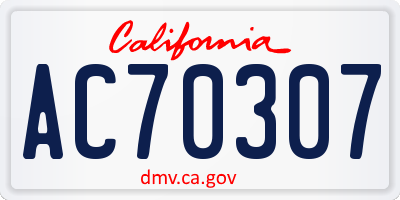 CA license plate AC70307