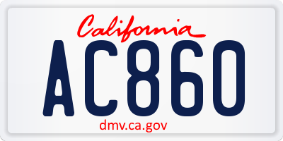 CA license plate AC860