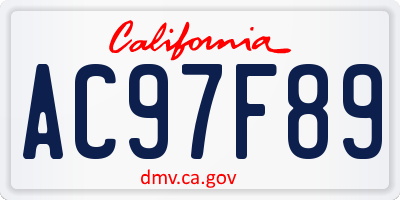 CA license plate AC97F89