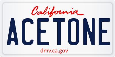 CA license plate ACETONE