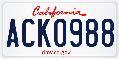 CA license plate ACK0988