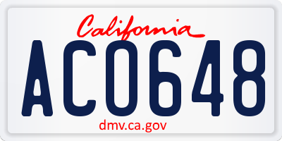 CA license plate ACO648