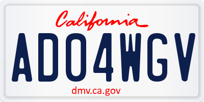 CA license plate AD04WGV