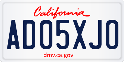 CA license plate AD05XJO