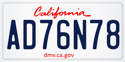 CA license plate AD76N78