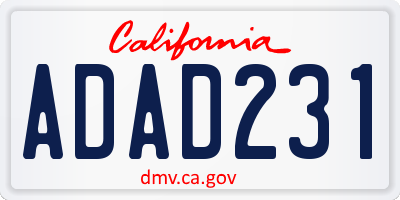 CA license plate ADAD231