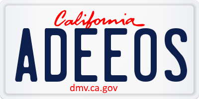 CA license plate ADEEOS