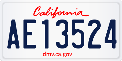 CA license plate AE13524