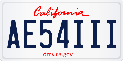 CA license plate AE54III