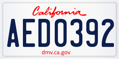 CA license plate AED0392