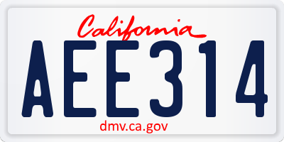 CA license plate AEE314