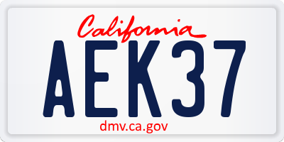 CA license plate AEK37