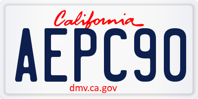 CA license plate AEPC90