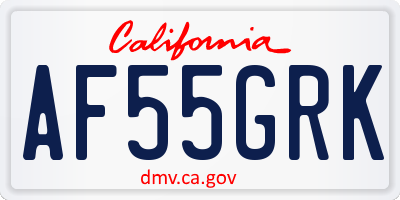 CA license plate AF55GRK