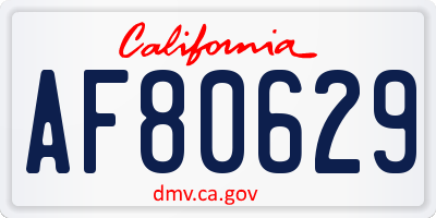 CA license plate AF80629