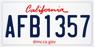 CA license plate AFB1357