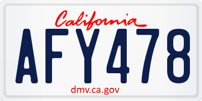 CA license plate AFY478