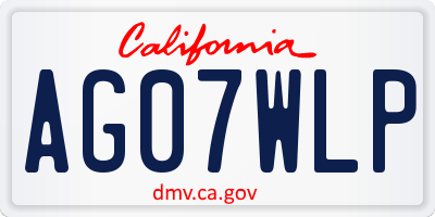 CA license plate AG07WLP