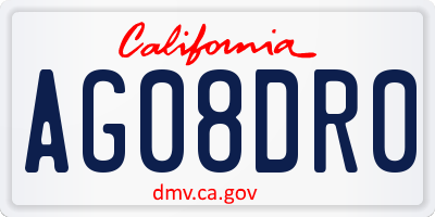 CA license plate AG08DR0